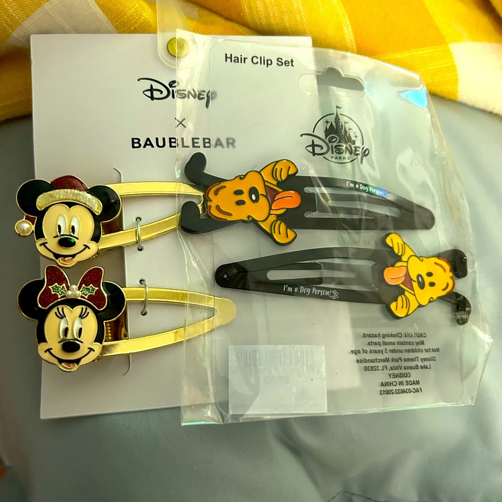 Disney parks Baublebar Mickey & Minnie & Pluto hair clips New✨